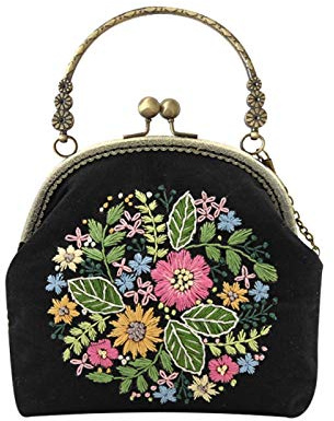 Fydun DIY Schulter Stickerei Handtaschen, einfache handgemachte tragbare Umhängetasche Handarbeiten Nähen Handwerk für Anfänger 16,5 cm(Sternblumenmuster)