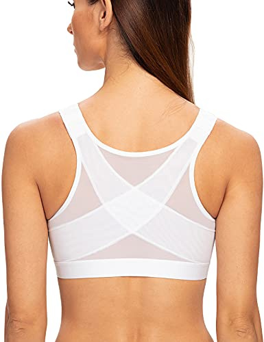 MELENECA Women's Front Fastening Wirefree Post Surgery Plus Size Back Support Posture Bra