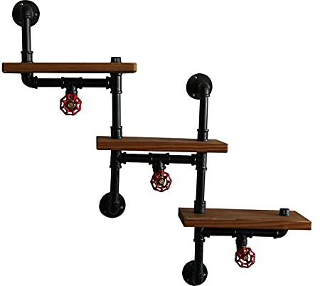 Vinbcorw Industrial Regal Wandregal Schwarz Industrial Style Aus Metall Holz Vintage Industrial Für Schlafzimmer, Wohnzimmer, Küche Und Flur,Schwarz