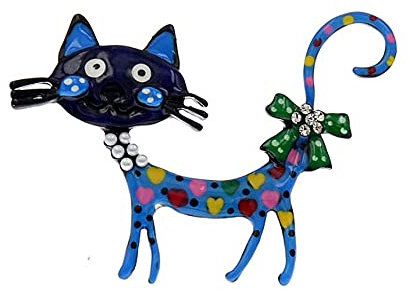 Générique Broche Chat Bleu pour Femme en Métal Emaillé - Style Naïf