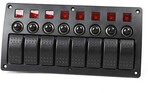 Pannello interruttori a LED 8 Gang Pannello interruttori a levetta impermeabili con protezione da sovraccarico DC 12V/24V per camper, barca, auto, camper