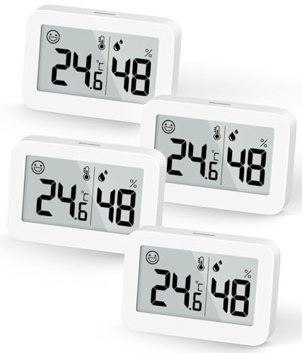DOOMAY 4-Pack Mini Hygrometer Indoor Thermometer, Humidity Gauge with Celsius (℃), Humidity Meter Digital Temperature Monitor for Greenhouse, Babyroom, Cellar, Reptile Incubator, Closet