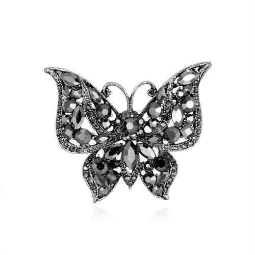 Tanduaji Damen Brosche Vintage Schmetterling Weißgold Plattiert Modeschmuck Schwarzer Zirkonia