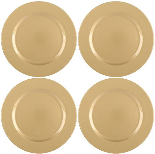 com-four® 4x sottopiatti oro lucido - piattini semplici riutilizzabili come decorazioni da tavola - piatti decorativi monocromatici per matrimoni, feste di famiglia o Natale - Ø 32 cm