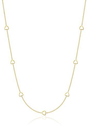 OROVI Damen Goldschmuck, Gold Kette mit Herzchen, 9 Karat (375) Gelbgold Herz Collier 42 cm