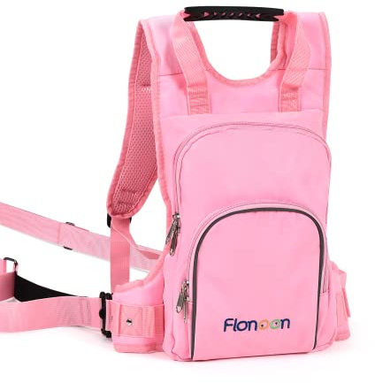 UTEBIT Flonoon Safety Belt for Children,with Backpack and Shock Absorbing Leashes, Ski Harness for Kids Pull Harness Ski Belt Learning Aid Ski Trainer Horse Lead Pink
