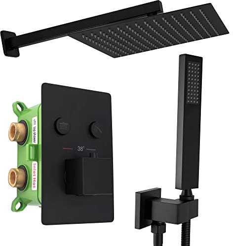 Rea Unterputz Duschsystem FENIX DAVIS BLACK +BOX Duschset Duscharmatur mit Duschkopf und Kopfbrause aus Messing Duschgarnitur für Badezimmer (Schwarz)