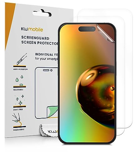 kwmobile 3x Displayschutzfolie kompatibel mit iPhone 15 Pro Folie - klare Schutzfolien Set in transparent