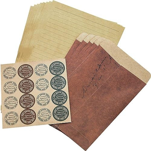 Vepoty 10 Stück Vintage-Umschläge mit Aufklebern und Blankokarten Kraftpapier-Umschläge für Geburtstag Hochzeit Weihnachten Festival Party