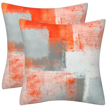 DILOXNSU Kissenbezug 40x40 Orange Grau Weiß Kissenbezüge 2er Set Deko Kissen Samt Sofakissen Modern Abstrakte Kissenhülle Dekokissen Aesthetic Couchkissen für Sofa Couch Wohnzimmer Zierkissen