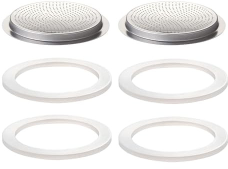 DITOSH 2 Pcs Filter with 3 Pcs Silicone Gasket Seals for 6 Cup Stovetop Espresso Coffee Maker Replacement Parts for Big Tummy and Straight Stainless Steel Moka Pot