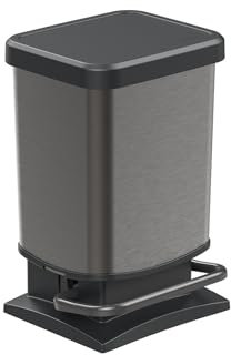 Rotho Paso Mülleimer 20l mit Pedal und Deckel, Kunststoff (PP) BPA-frei, Graphit, 20l (29.3 x 26.6 x 45.7 cm)