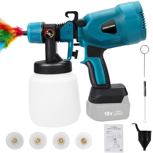 WingFly Pistola Pintura Bateria Compatible con Makita Baterías 18 V, HVLP Pulverizador de Pintura Eléctrico, Accesorios De Limpieza y Soplado, 4 Boquillas & 3 Patrones,1000ML