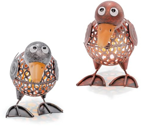 esotec Solar Metall Figuren für den Garten Vogelpaar Fipsi & Lolita, silber/kupferfarben, Akku, Solarmodul, LED Gartendekofigur 103103