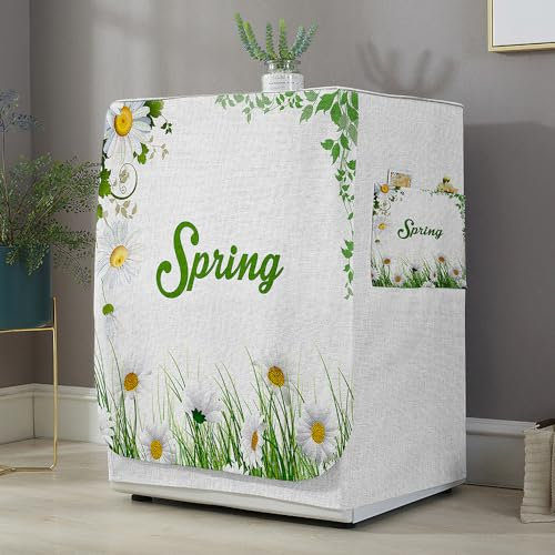 Highdi Housse de Protection pour Machine à Laver, Chargement Frontal Housse La Poussière avec Ouverture Frontale pour Linge Domestique (Capacité S 6~7.5KG,Impression Marguerite 4)