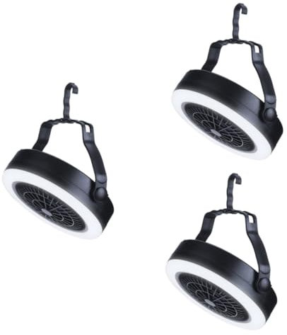 Parliky 3 Piezas lámpara de Carpa Multifuncional Abanico portátil Ventilador de Techo Linterna lampara USB Ventilador USB Hand Fan luz de Camping portátil lámpara de Camping USB Black