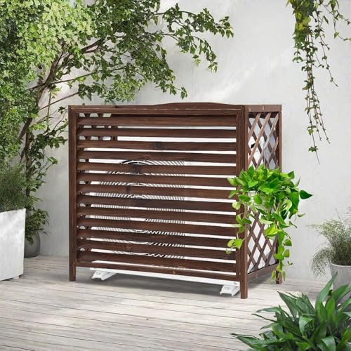 Marron Cache Climatiseur Exterieur Bois Cache Clim Bois Massif Housse Climatiseur Extérieur Support De Fleur Extérieur Décoratif Clôture Privée Support Plante Extérieur Pour Cacher Climatisation(86x35