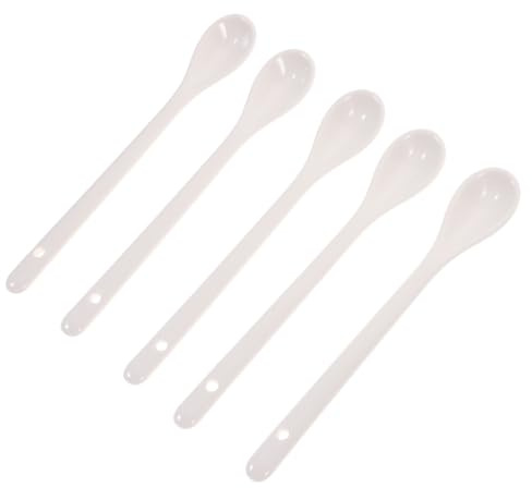Garneck Cuchara De Cerámica Para Café 16.5 Cm Blanca Resistente Diseño Sencillo Uso Cocina y Papilla Paquete De 5 Unidades