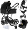 Doraystar Kinderwagen 3 in 1, Kombikinderwagen 3 in 1 mit Zwei Umkehrbaren Schiebemodi, Kinderwagen Set mit Ein-Klick-Faltdesign, Kinderwagen Komplettset Rahmen Aluminiumlegierung (588 Black)