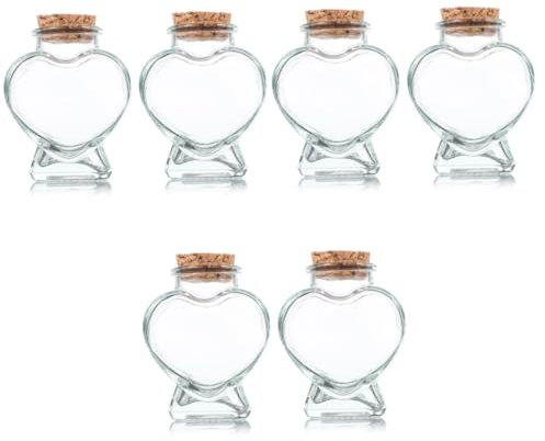 OSOLADY 6pcs Glass Jar Cork Stopper Heart Shape Candy Jars Reusable Bottles for Parties Decorative Wishing Bottles
