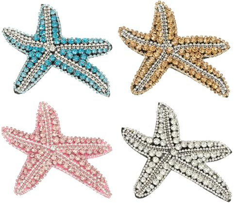 PATIKIL 4 Stk. Seestern Strass Perlen Aufnäher Blau/Gelb/Rosa/Schwarz | Seestern Pailletten Applikationen zum Aufnähen auf Stoff Pailletten Aufnäher für Kleidung Jeans Hüte Jacke DIY
