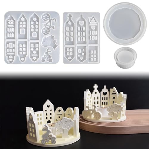 Silikonformen Gießformen Ostern Silikonform Hase, 4 Stück Silikonform Haus Ostern Silikon Gießform Kerzenhalter Mit Sockel, Osterhase Kerzenhalter Form Für DIY Teelichthalter Ostern Deko