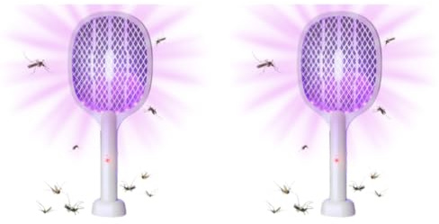 Fiorky 2 Stück elektrische Fliegenklatsche, Insektenvernichter, 2-in-1-Insektenvernichter, Schläger, sicherer Hand-Fliegenvernichter und Mückenfallenlampe, wiederaufladbar, for Zuhause, Büro