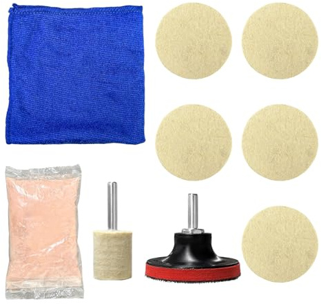 SHMZK Glass Polishing Kit, Windscreen Glass Scratch Removal Kit with 100g Cerium Oxide Powder, Felt Buffing Pad Wool Polishing Wheel Scratch Repair Kit for Glass Window Windshield