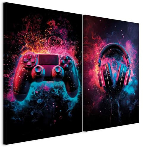 murando - Leinwandbild Set Gamer Geschenkidee, 40x30 cm, 2-teilig, modern | Hochwertige Leinwand, sofort aufhängbar, ideal fürs Wohn- oder Schlafzimmer, wasserfest und lichtecht, langlebig, stilvoll