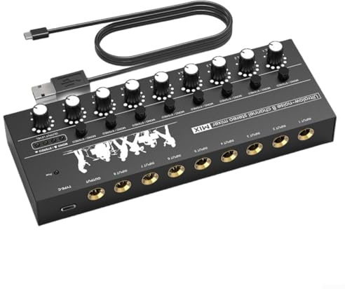 Zoegneer Mini mixer audio hub strumento musicale 6/8 canali mixer per microfoni e strumenti riproduzione audio professionale (8 canali)
