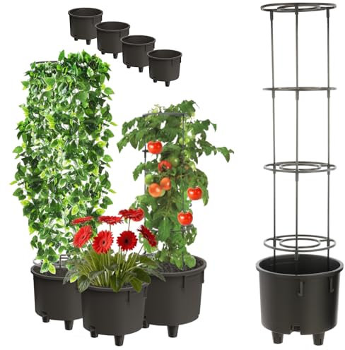 Topfeinsatz 4 Stck Einsatz Blumenstütze Ø28,5cm mit Abnehmbarer Rahmen für Kletterpflanzen Modular für Tomaten Bohnen Erbsen Kunststoff Garten Wohnung Gewächshaus Balkon Terrasse Orangerie Gesteck