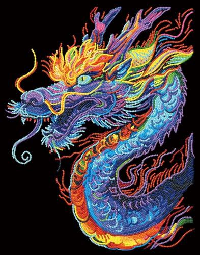 DIAMOND DOTZ 2594355 Original 5D Diamond Painting Set, Neon Drache, mit Neonfarben und Samt, DIY Diamant Malerei Bilder für Erwachsene und Kinder ab 12 Jahren, Intermediate