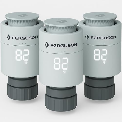 Ferguson 3X Smart Thermostatkopf ZigBee – Heizkörperthermostat programmierbar mit App Steuerung, Funkthermostat für Smart Home Set kompatibel mit Home Connect System