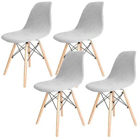 Dioxide Stretch Stuhlhussen 4er Set,Stuhlbezüge Moderne Stretch Stuhlhussen Universelle Jacquard Stuhlbezüge Waschbar & Abnehmbar für Esszimmer, Hotel, Partys (Hellgrau/Light Gray 4PCS)