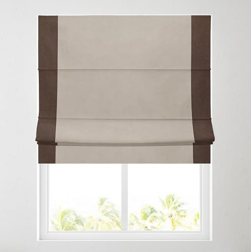 Soft Textured Ara Bordered Roman Blinds - Durable Fittings Easy Fit (Natural/Brown 91.5cm)
