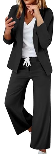 Tailleur Mujer Elegantes Color Sólido Curvy Completo Blazer Ligero Negocio Formal Chaquetas Y Pantalones Moda con Bolsillos Chaquetas de Vestido Tallas Grandes Oficina Bodas y Fiestas Vestido Dos