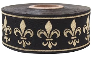 Nastro jacquard Fiore-de-Giglio nero e oro, 10 metri - 3,5 cm di larghezza, nastro decorativo Royal per cucito, costumi storici fai da te, tende e decorazione medievale CNK36