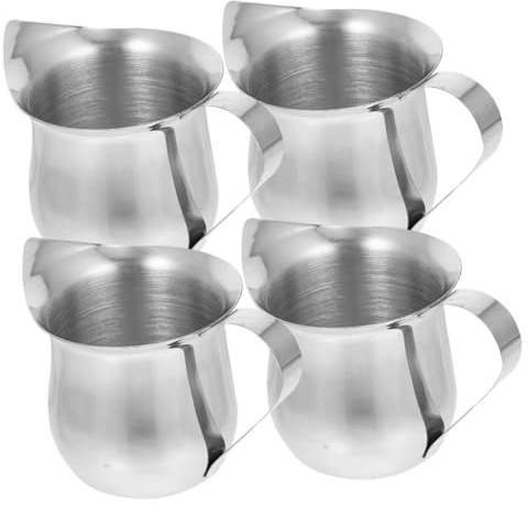 Cabilock 4 pièces Pichet à Lait Inoxydable Petit Pot Crème Multifonction avec Bec Verseur Résistant et Facile à Nettoyer pour Espresso Sauce et Café