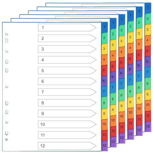 A4 Ordner Register, 6Er Set, 12-Teilig, Bunte Pp Trennblätter | Wasserfestes Bunte PP Register A4 für Ringordner Hebelordner Aktenordner Büro Schule, 11-Fach Geloch