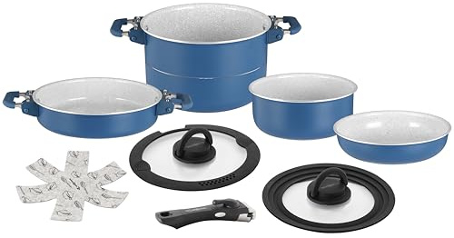 Brunner Carezza Magnetogrip Cookware Set – Induction-Compatible Non-Stick Ceramic Pots & Pans for Campervan, Caravan & Boat – Stackable Space-Saving Design with Fold-Down Magnetic Handles (20cm)