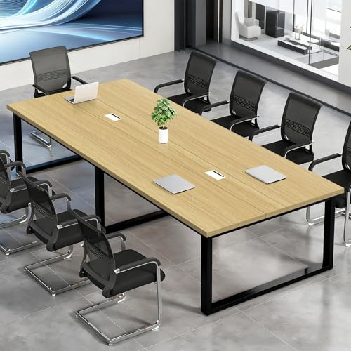 Mesa De Conferencias Grande - Mesa De Reuniones Para Oficina Con Tablero De Madera Maciza Y Caja De Cable, Escritorio Largo Para Sala De Juntas O Formación, Múltiples Colores (sillas No Incluidas)