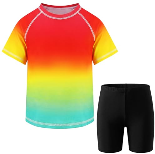 Tokeya Costume da Bagno per Ragazzi 2 Pezzi Asciugatura Rapida 3-11 Anni | Manica Corta Rash Guard, Pantaloncini da Bagno Set, Protezione UV, Estivo Bambini Maglietta Tuta Nuoto, Spiaggia Surf Piscina