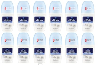 Felce Azzurra Classico Deo Roll On, IdraTalc Formula 48h Efficacia Senza Alcool 50ml Confezione da 12 + Italy Shop Portachiavi Gratis