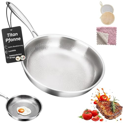2026 Nuovo Aggiornamento Padella Padella Titanio Puro, Premium Titanium Pro non Rivestita 20/24/26/28/30 cm, Ispessito Ultra-resistente/Resistente ai graffi/Non rivestito (Coperchio Non Incluso, 28cm)