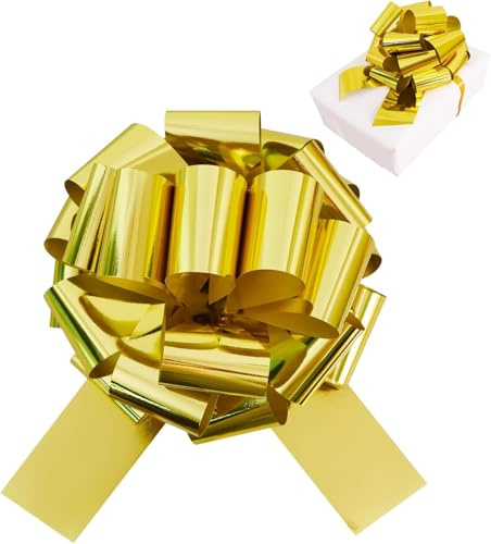 TONIFUL 12 Inch Gold Large Bow Giant Big Pull Bow for Car, Bikes, Table, Big Toys, Applicants, Front Door Decor, Gift Wrapping, Christmas Tree & Party Decoration