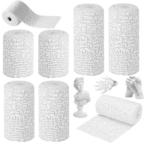 Juego de 6 rollos de vendaje de yeso para manualidades, impresión de yeso, panza y yeso en 3 tamaños (5/7,5/10 cm x 2,7 m), rollos de yeso de secado rápido para máscaras, modelismo y arte DIY, color