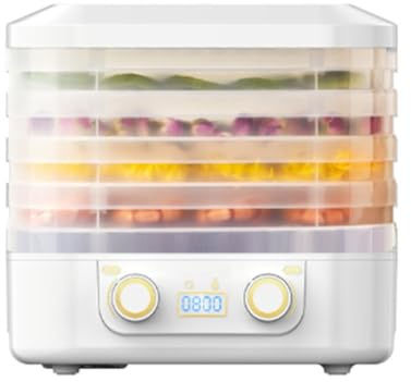 Htuteyy 5 Layer Electric Food Dryer 360° Hot Air Circulation Drying Intelligent Timing Function Fruit Vegetable Dehydrator Machine for Dry Beef Jerky Meat Fish Tea A UK Plug