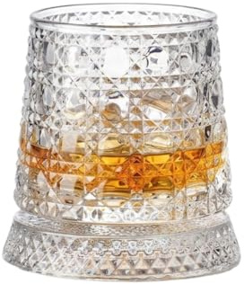 Frilla GLASORA Bicchiere da Whisky Rotante in Cristallo, Bicchiere da Rum e Whisky Elegante con Base Girevole, Bicchieri Whisky Particolari per Whisky e Rum