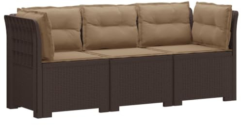 LoogCape 3-Sitzer Garten Sofa in Braun mit Kissen, wetterfestes Lounge Modul, Rattan-Look PP, erweiterbar und flexibel für Terrasse, Balkon, Wintergarten und Outdoor Entspannung