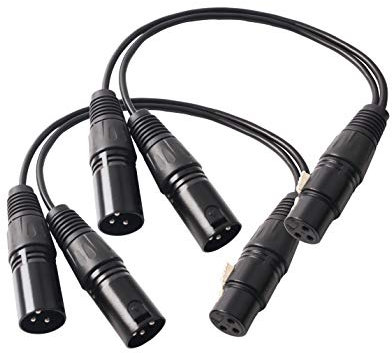 Devinal Cable divisor XLR hembra a 2 machos, cable en Y equilibrado, conector de 3 pines a 2 enchufes, cable adaptador de 1 pie, paquete de 2